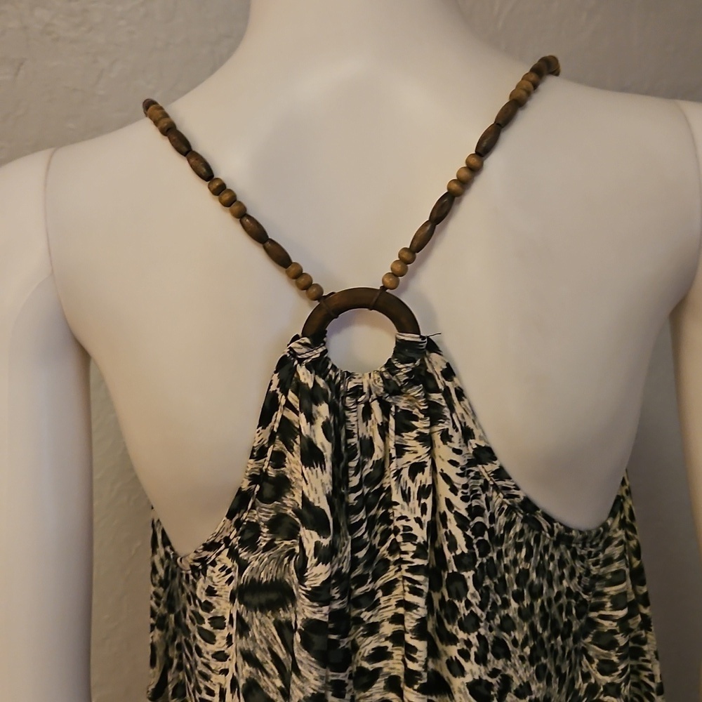 Vtg UMGEE Leopard Print Beaded Bubble Hem Festival Mini Slip Dress - Picture 8 of 12